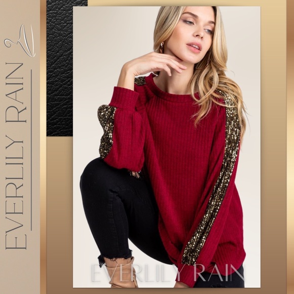 LAST ONE! Gorgeous Sequin Detailed Burgundy Top - Picture 4 of 10